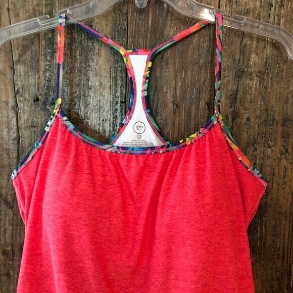 Zuma Blu Sz S Orange Floral Back Racerback Strappy Workout Exercise Yoga Top - Picture 7 of 10